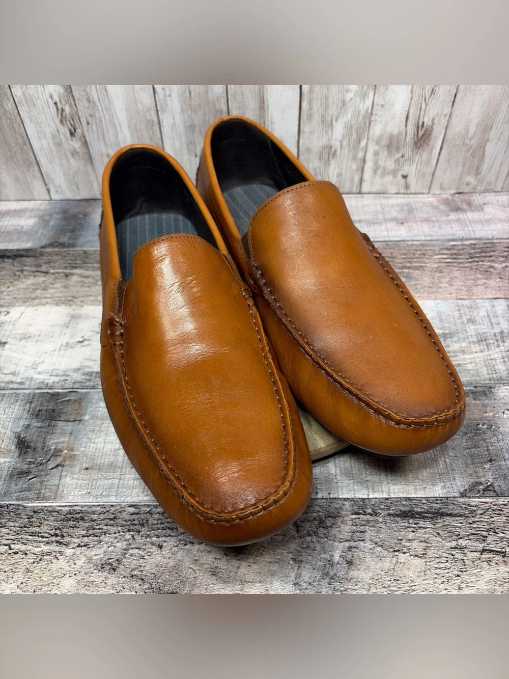 Johnston & Murphy Danley Venetian Mens Cognac Leather Driver Loafer Moccasin 10M